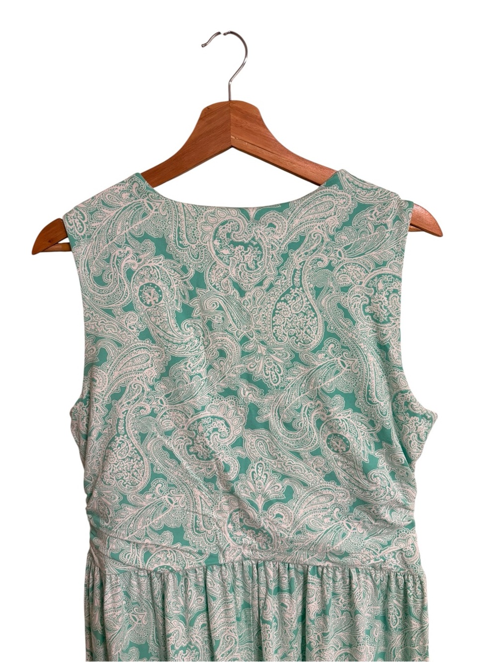 Lands’End aqua teal white paisley print crossover wrap sleeveless maxi dress MP - Picture 8 of 11